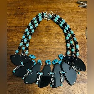 Vintage Black and Turquoise Beaded Necklace